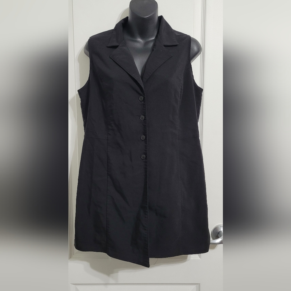 2 FOR💲1️⃣ Vintage RIO Black Sleeveless Button-Up Vest Tunic Duster Sz 11 (Med)